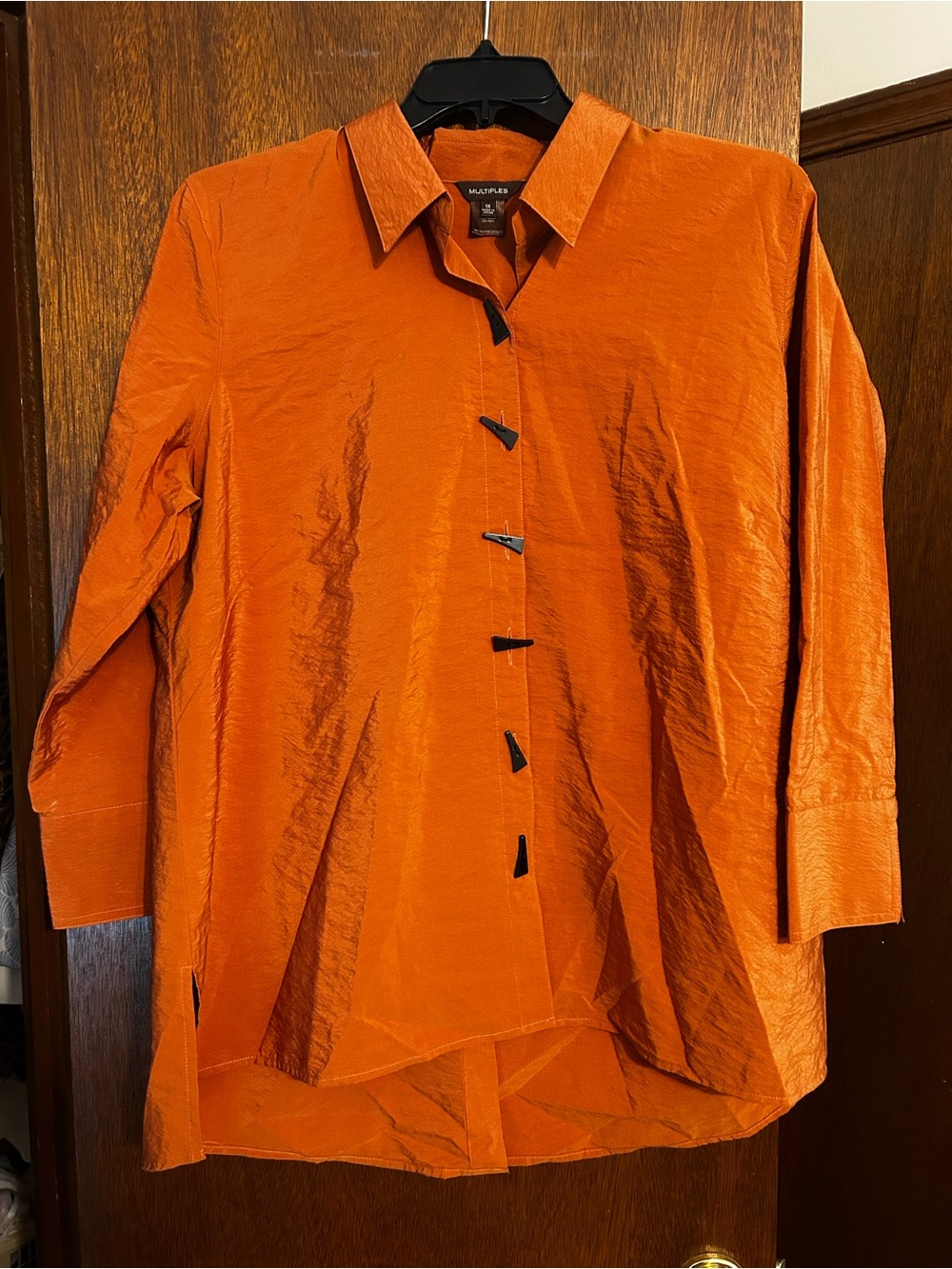 Multiples Burnt Orange Button Down Blouse 1X Button Back Detail Plus